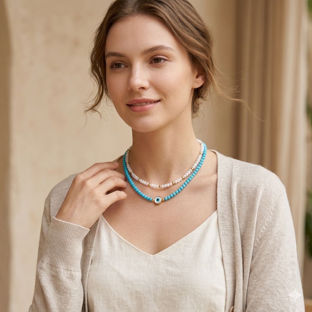 🧿 Evil Eye Beaded Necklace | Trendy Minimal Jewellery for Women - Image 2