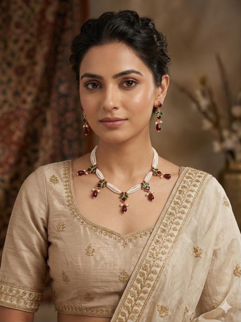 ❤️ Ruby & Pearl Necklace Set | Elegant Traditional Jewellery for Women