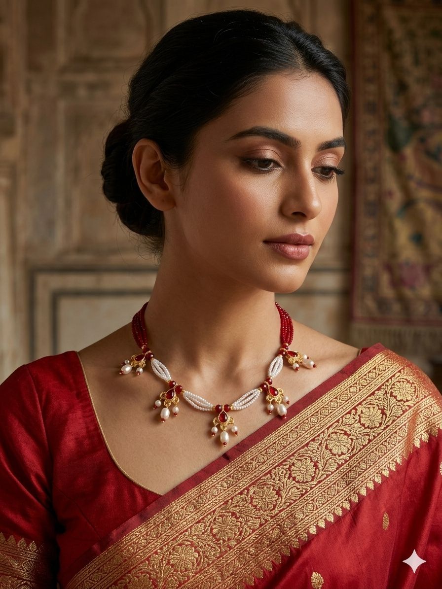 ❤️ Red Beaded Shell Necklace | Traditional Handmade Jewellery for Women - Image 6