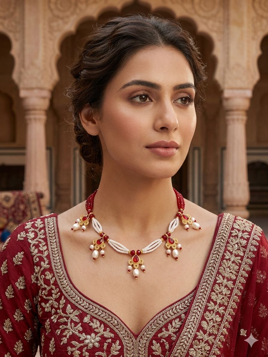 ❤️ Red Beaded Shell Necklace | Traditional Handmade Jewellery for Women - Image 2