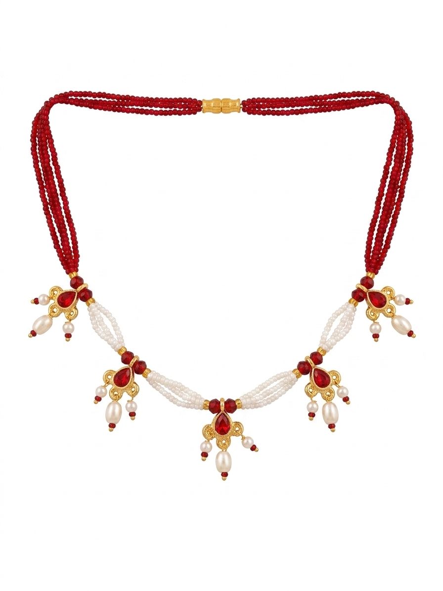❤️ Red Beaded Shell Necklace | Traditional Handmade Jewellery for Women - Image 3