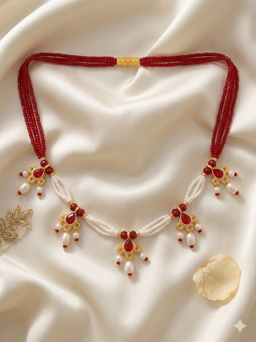 ❤️ Red Beaded Shell Necklace | Traditional Handmade Jewellery for Women - Image 5