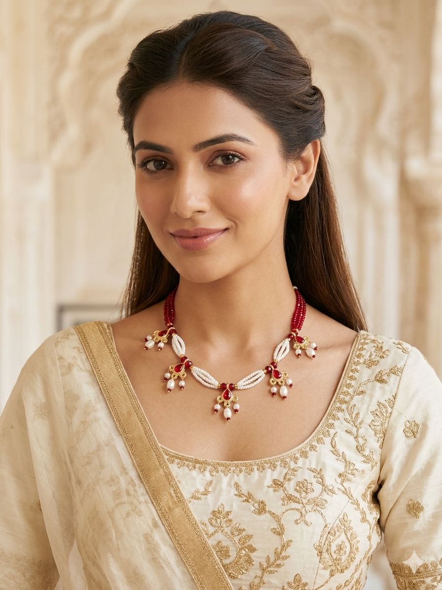 ❤️ Red Beaded Shell Necklace | Traditional Handmade Jewellery for Women - Image 4