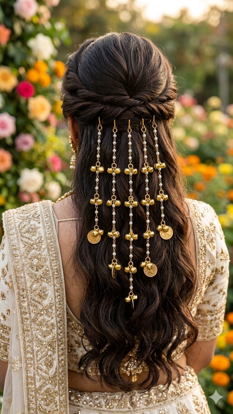 👑 Pearl & Coin Bridal Hair Accessory | Traditional Hair Chain for Women - Image 3